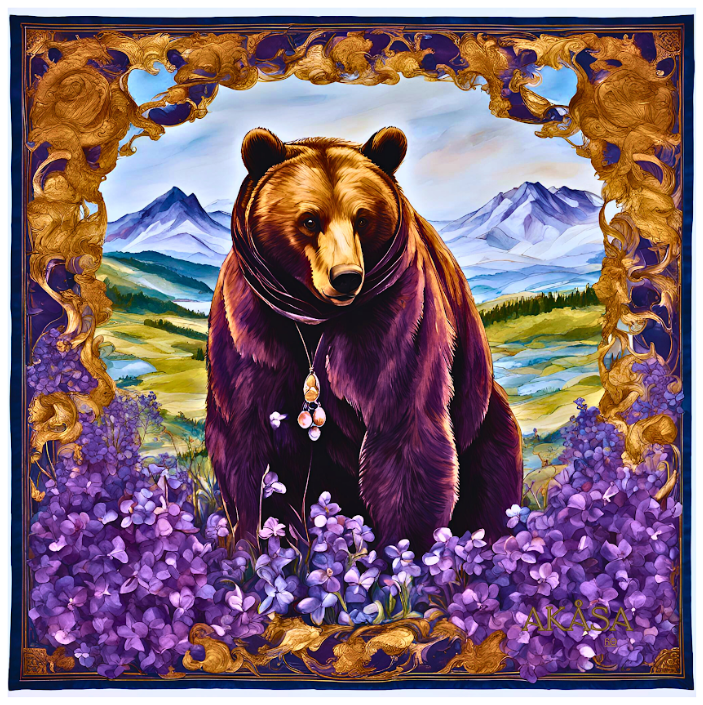 Carré de Soie 100% - Maison AKÅSA Biarritz - ᏲᎾ - Yona - (L'Ours) - Astrologie Amérindienne