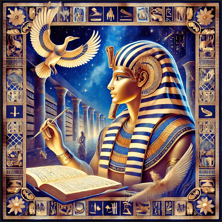 Thot: Sagesse Ancestrale – 𓎛𓅱𓍿 (Ḏḥwtj) - Carré 88 en Sergé de Soie 16 Mommes