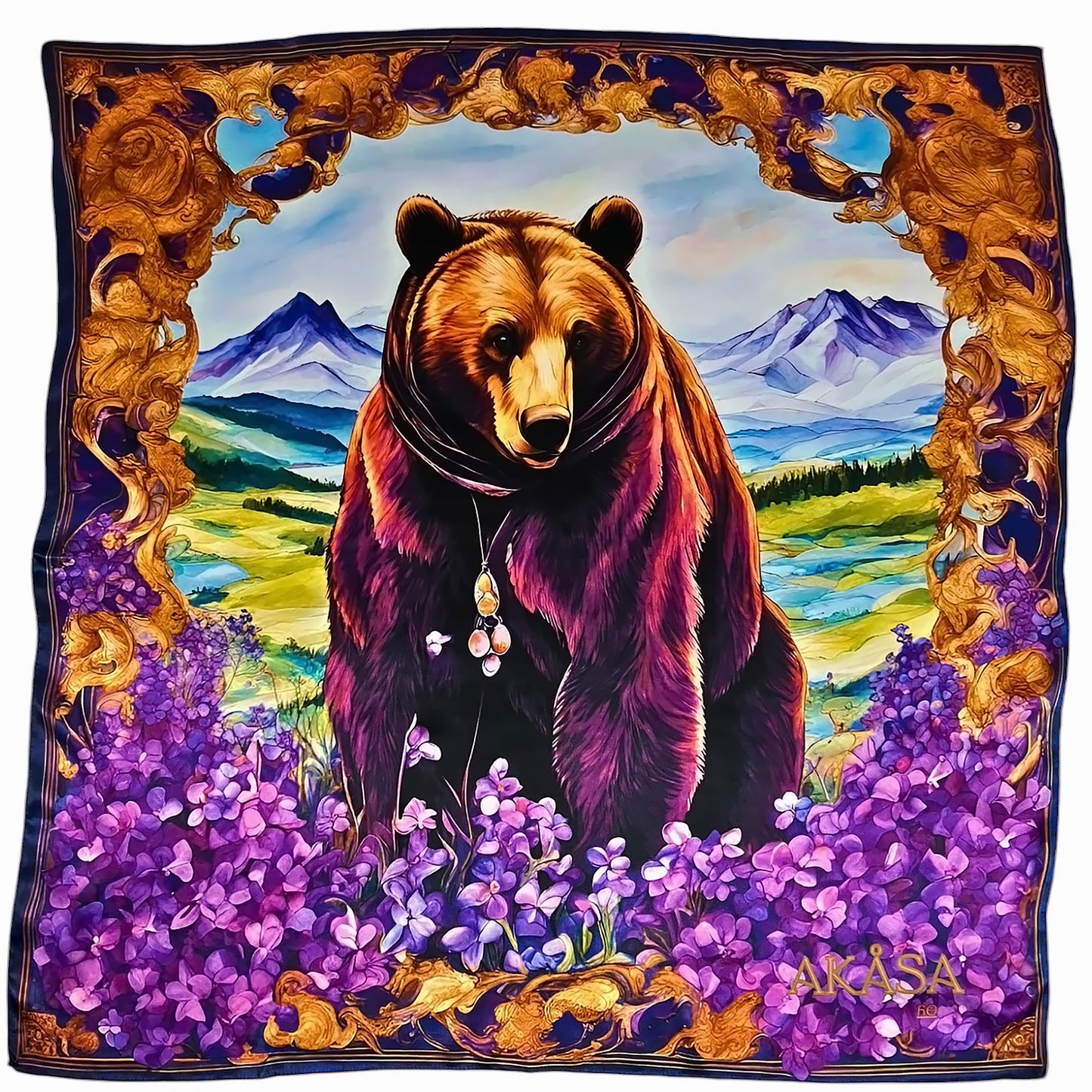 Carré de Soie 100% - Maison AKÅSA Biarritz - ᏲᎾ - Yona - (L'Ours) - Astrologie Amérindienne