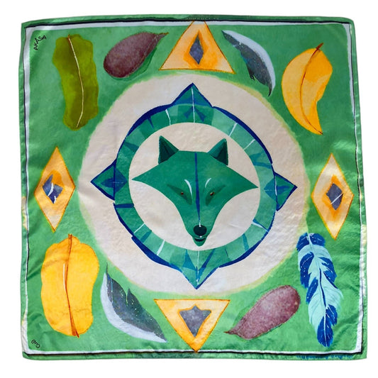 Ꮹꮿ (Waya) - Quadratschal 66 cm | Wolfszeichen | Amerindian Totems | Akåsa Biarritz