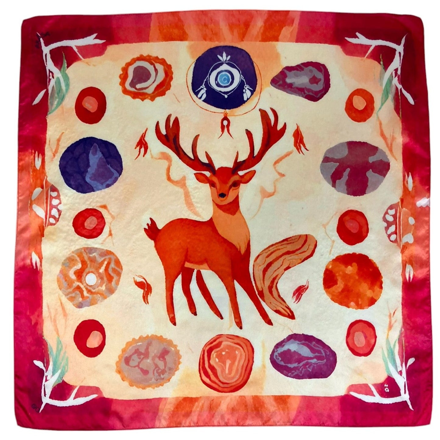 ᎠᏫ (Awi) - Foulard Carré 66cm | Signe du Cerf (21 mai - 20 juin) | Astrologie Amérindienne | AKÅSA Biarritz