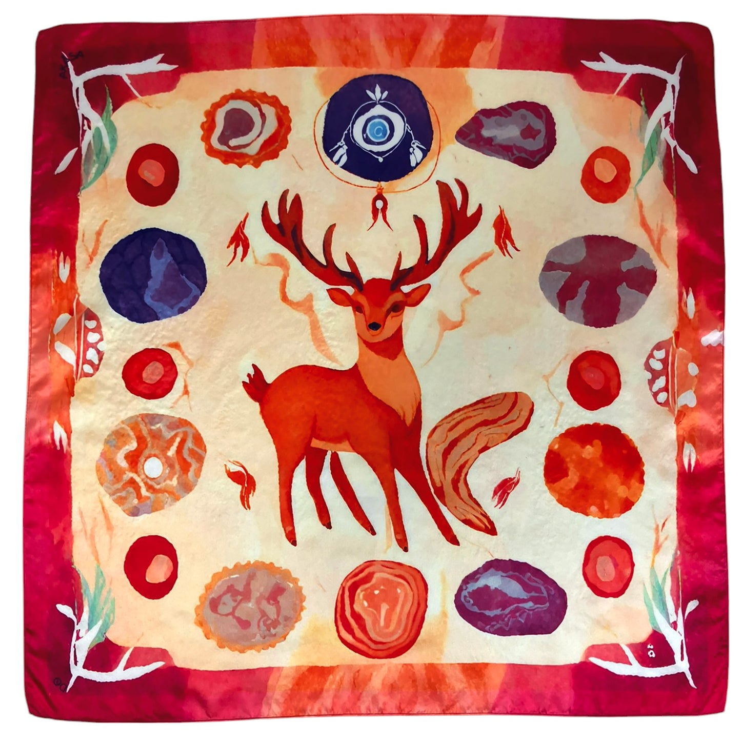 ᎠᏫ (Awi) - Foulard Carré 66cm | Signe du Cerf (21 mai - 20 juin) | Astrologie Amérindienne | AKÅSA Biarritz