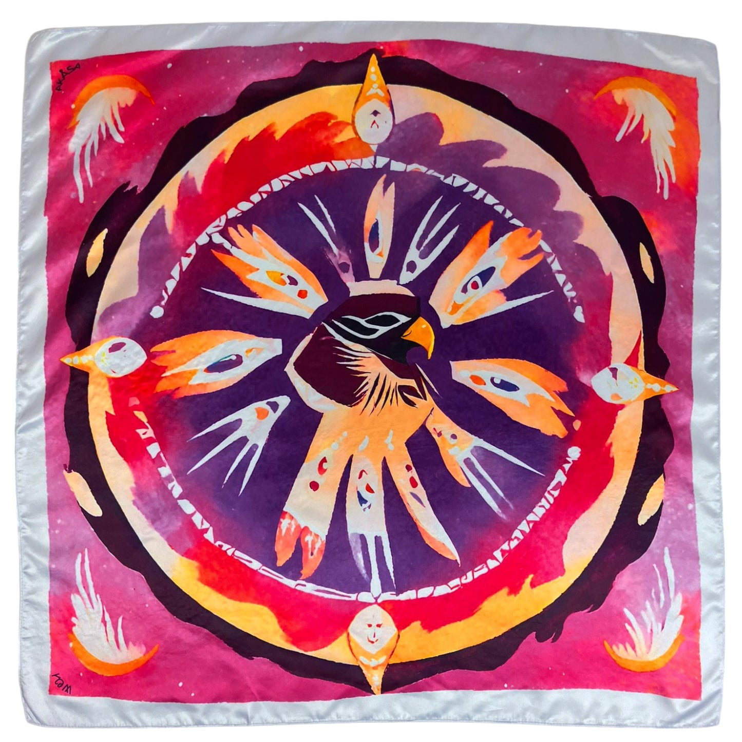 ᏔᏬᏗ (Tawodi) - Foulard Carré 66cm | Signe du Faucon (21 Mars - 19 Avril) | Astrologie Amérindienne | AKÅSA Biarritz