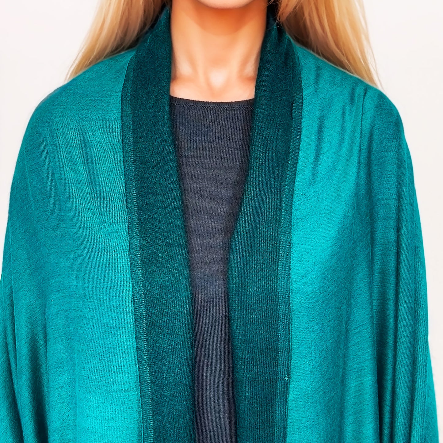 Colección Natural Elegance – Bufandas de lana y seda sin dobladillo - Azul océano reversible