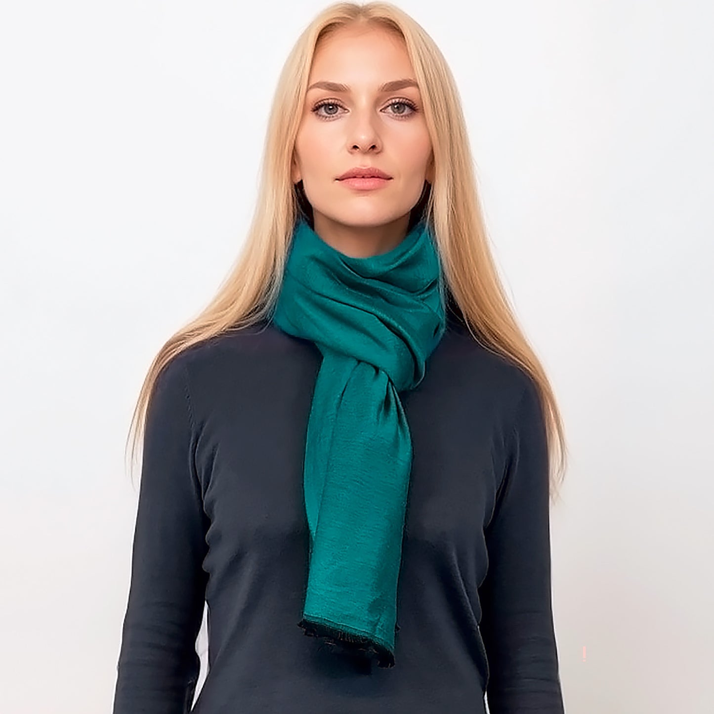 Colección Natural Elegance – Bufandas de lana y seda sin dobladillo - Azul océano reversible