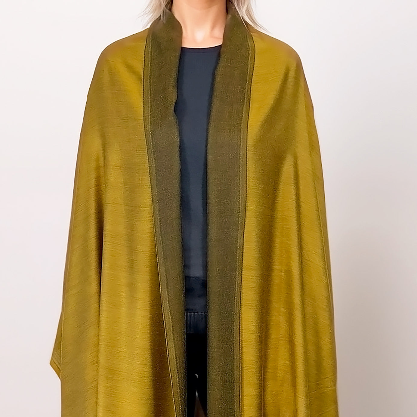 Colección Natural Elegance – Bufandas de lana y seda sin dobladillo - Azul océano reversible