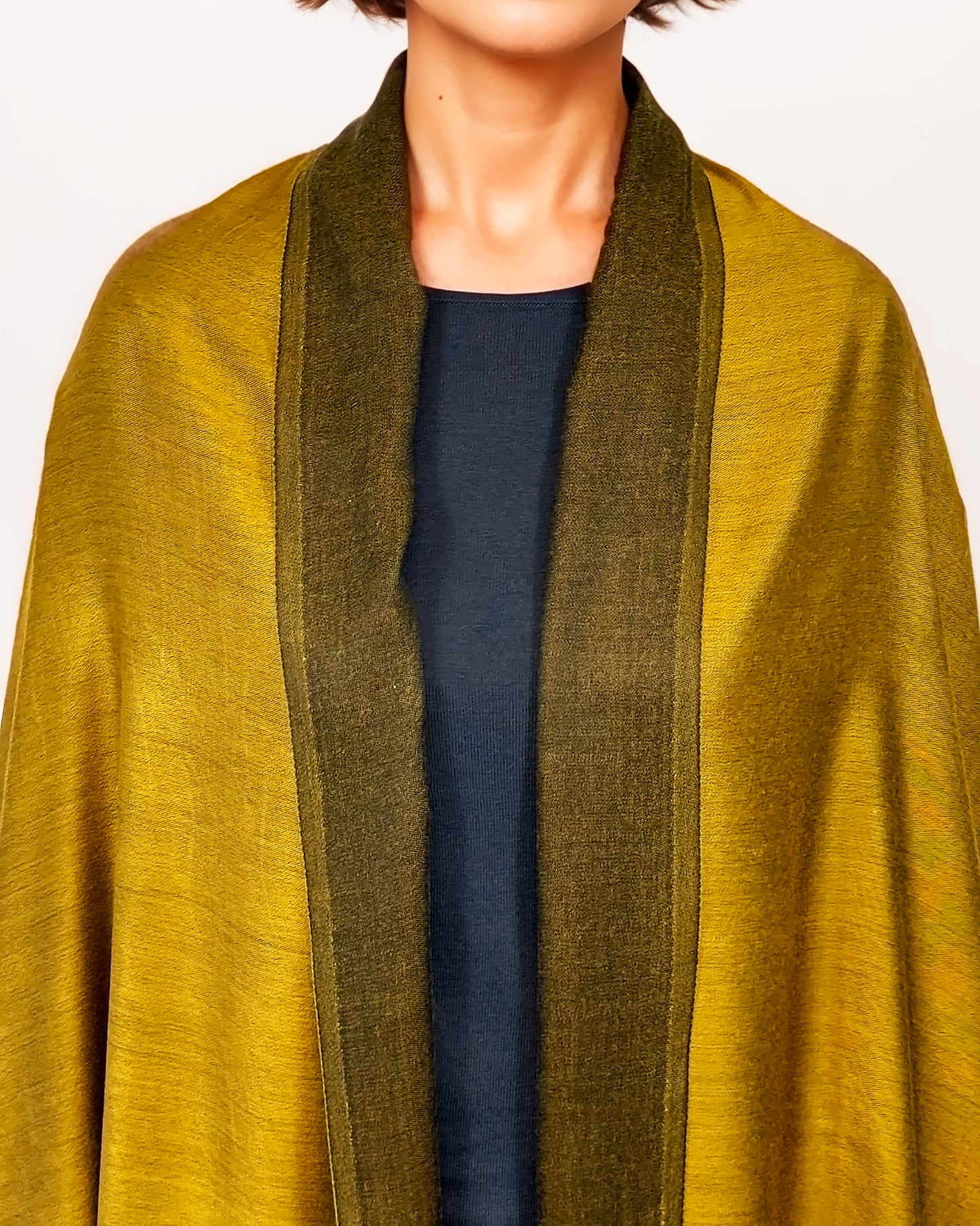 Colección Natural Elegance – Bufandas de lana y seda sin dobladillo - Azul océano reversible