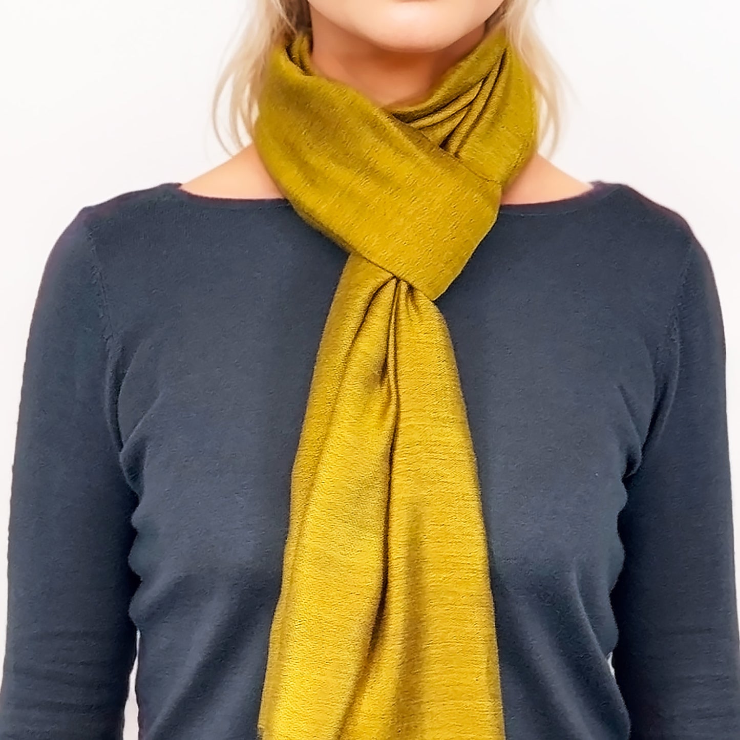 Colección Natural Elegance – Bufandas de lana y seda sin dobladillo - Azul océano reversible