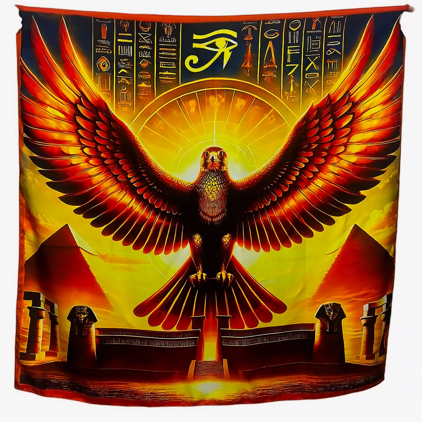 Horus: Vision du Ciel – 𓅃 (Ḥr) - Carré 88 en Sergé de Soie 16 Mommes
