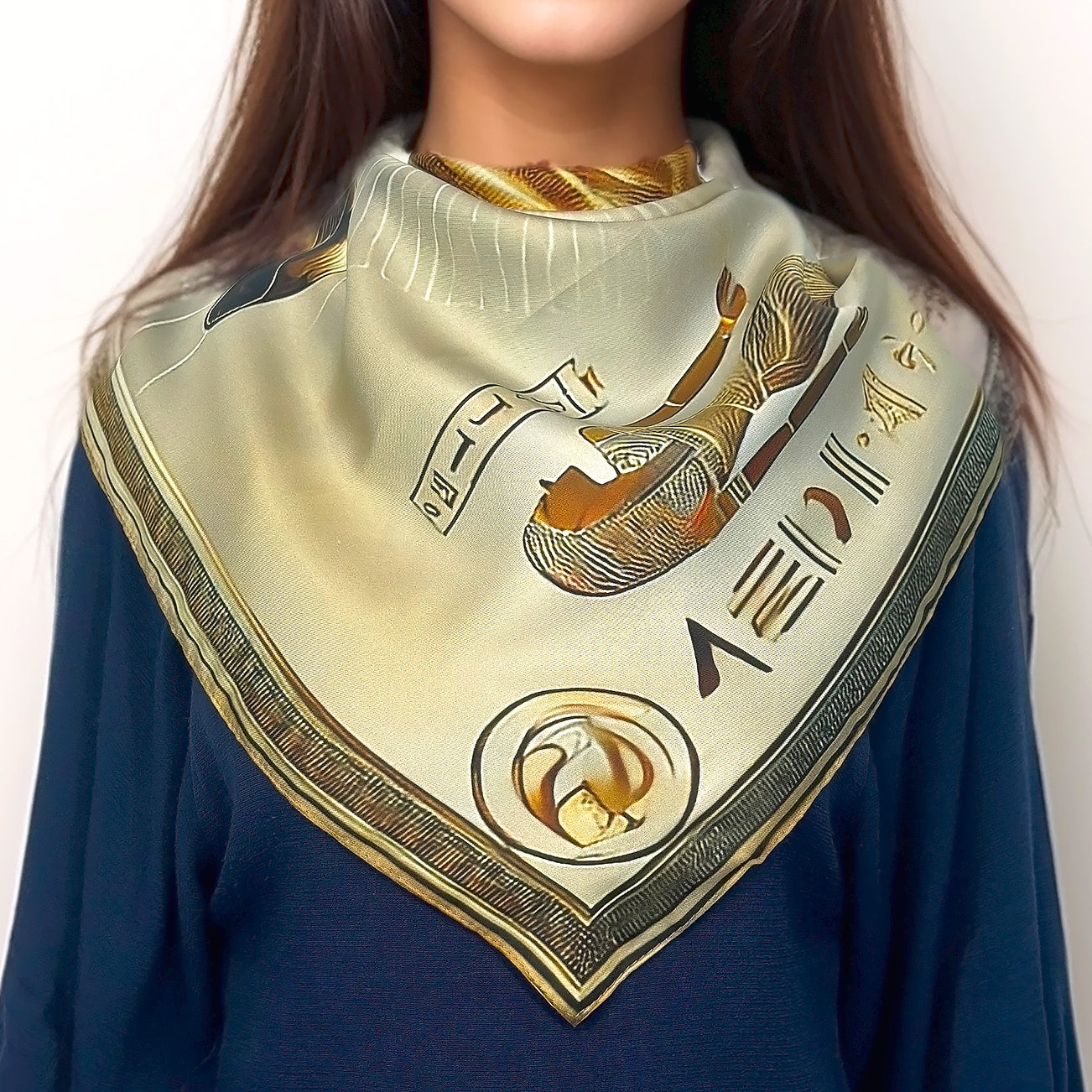 Sekhmet: Force Ardente – 𓋴𓐍𓏏 (Sḫmt) - Carré 88 en Sergé de Soie 16 Mommes