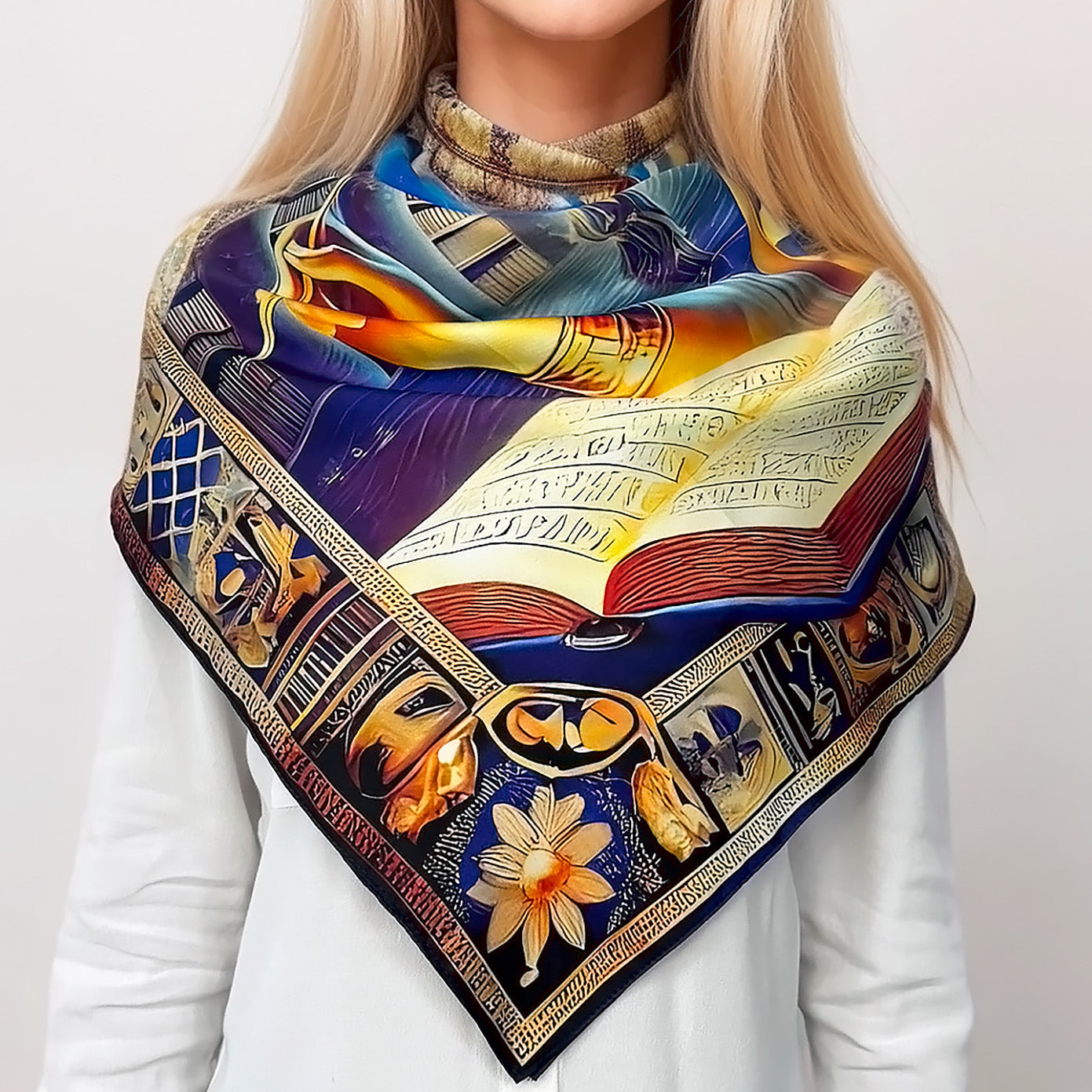 Thot: Sagesse Ancestrale – 𓎛𓅱𓍿 (Ḏḥwtj) - Carré 88 en Sergé de Soie 16 Mommes