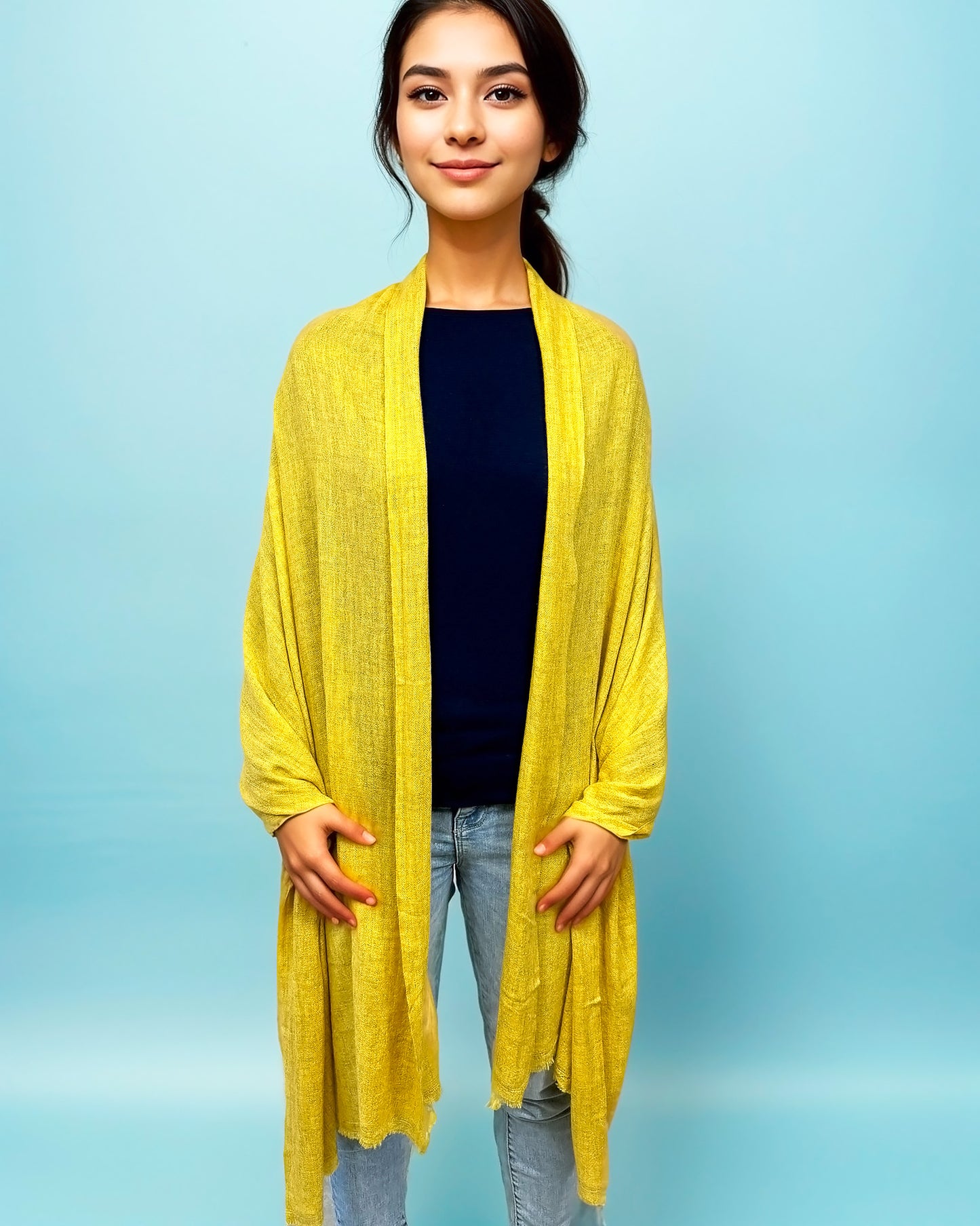 Écharpe en 100% Cachemire – Élégance et Confort (70cm x 2m) - Jaune