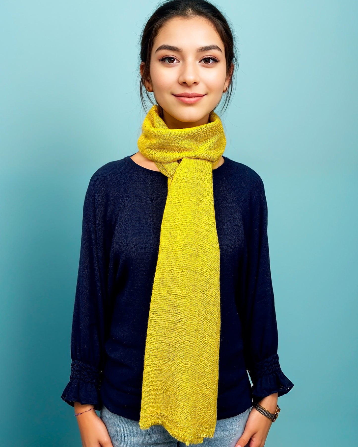 Écharpe en 100% Cachemire – Élégance et Confort (70cm x 2m) - Jaune