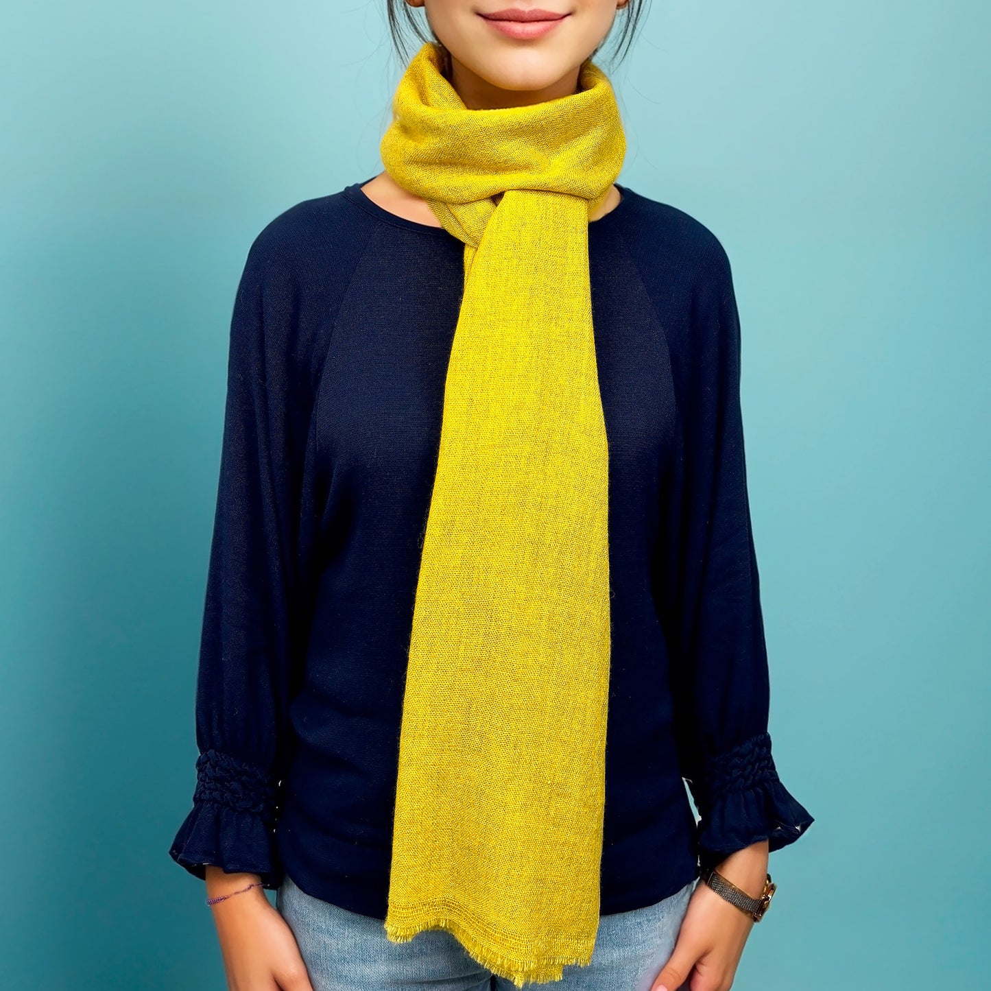 Écharpe en 100% Cachemire – Élégance et Confort (70cm x 2m) - Jaune