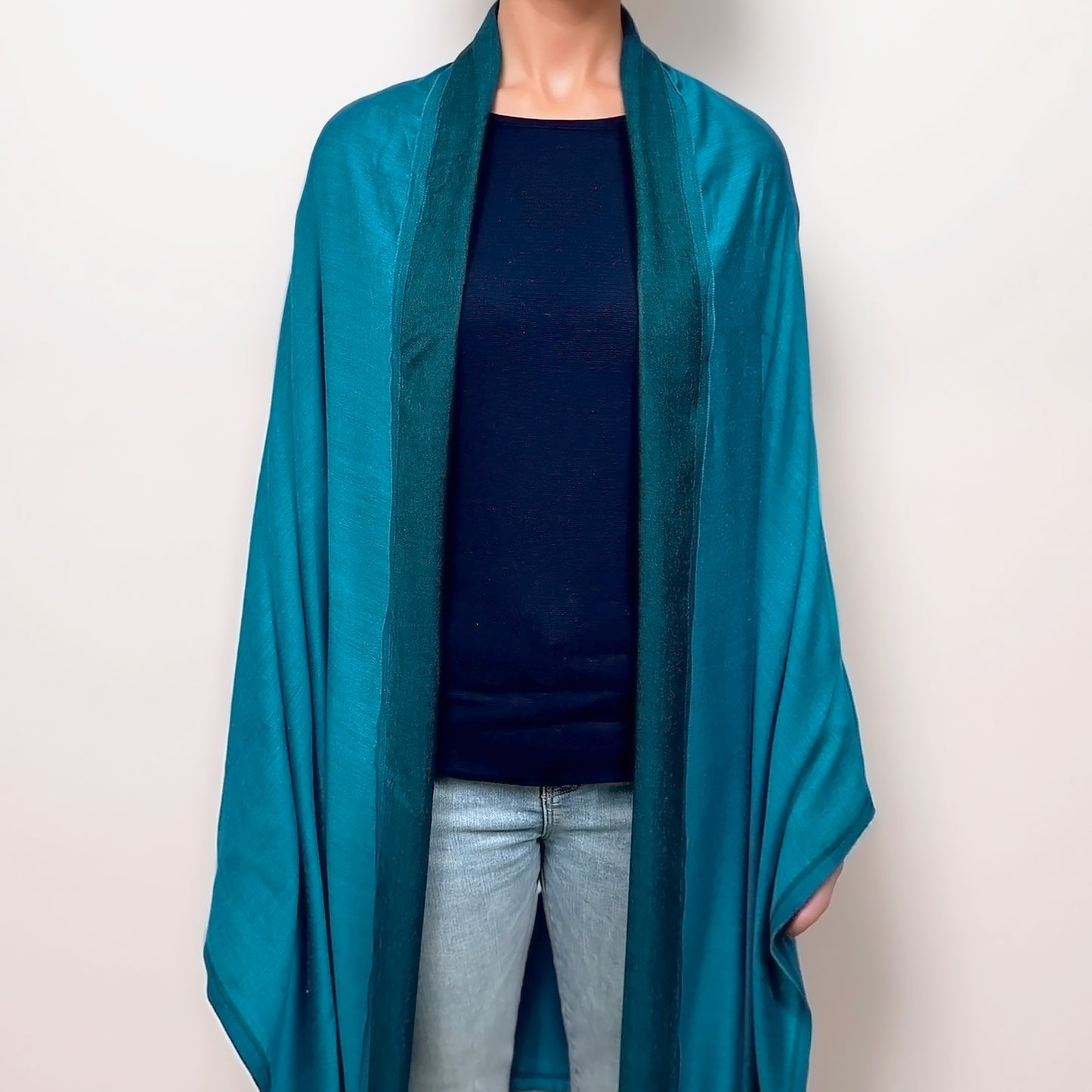 Étole Réversible en soie et laine – Bleu Turquoise