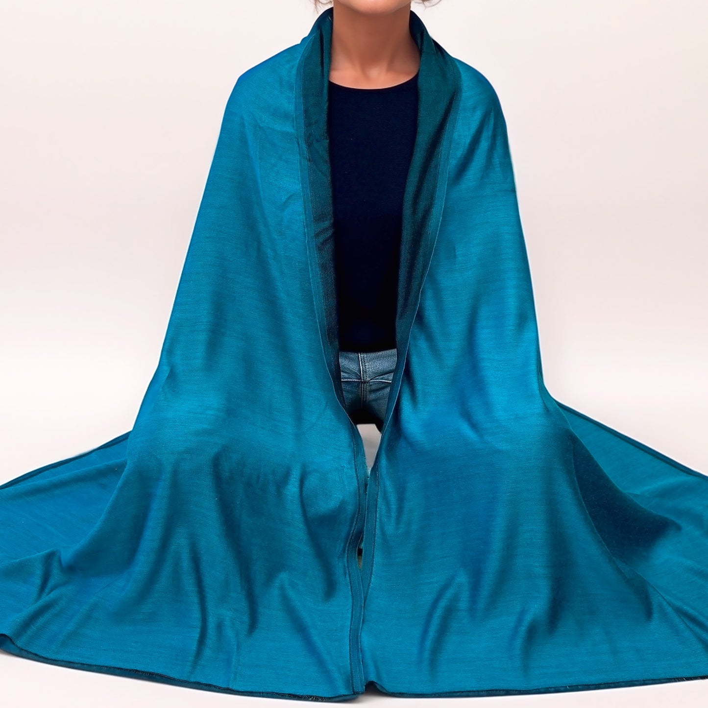 Étole Réversible en soie et laine – Bleu Turquoise