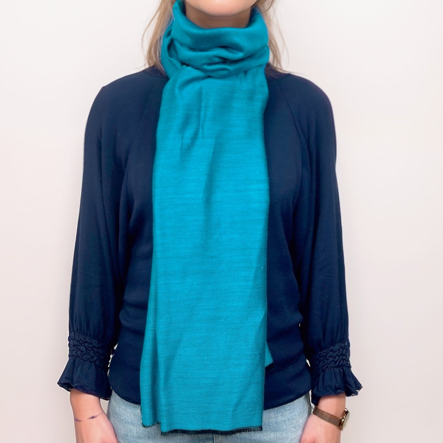 Étole Réversible en soie et laine – Bleu Turquoise