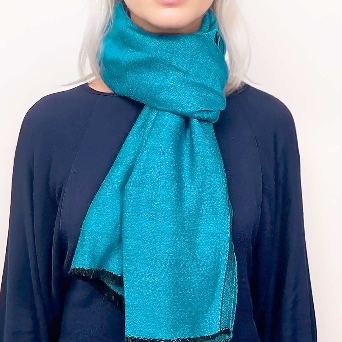 Étole Réversible en soie et laine – Bleu Turquoise