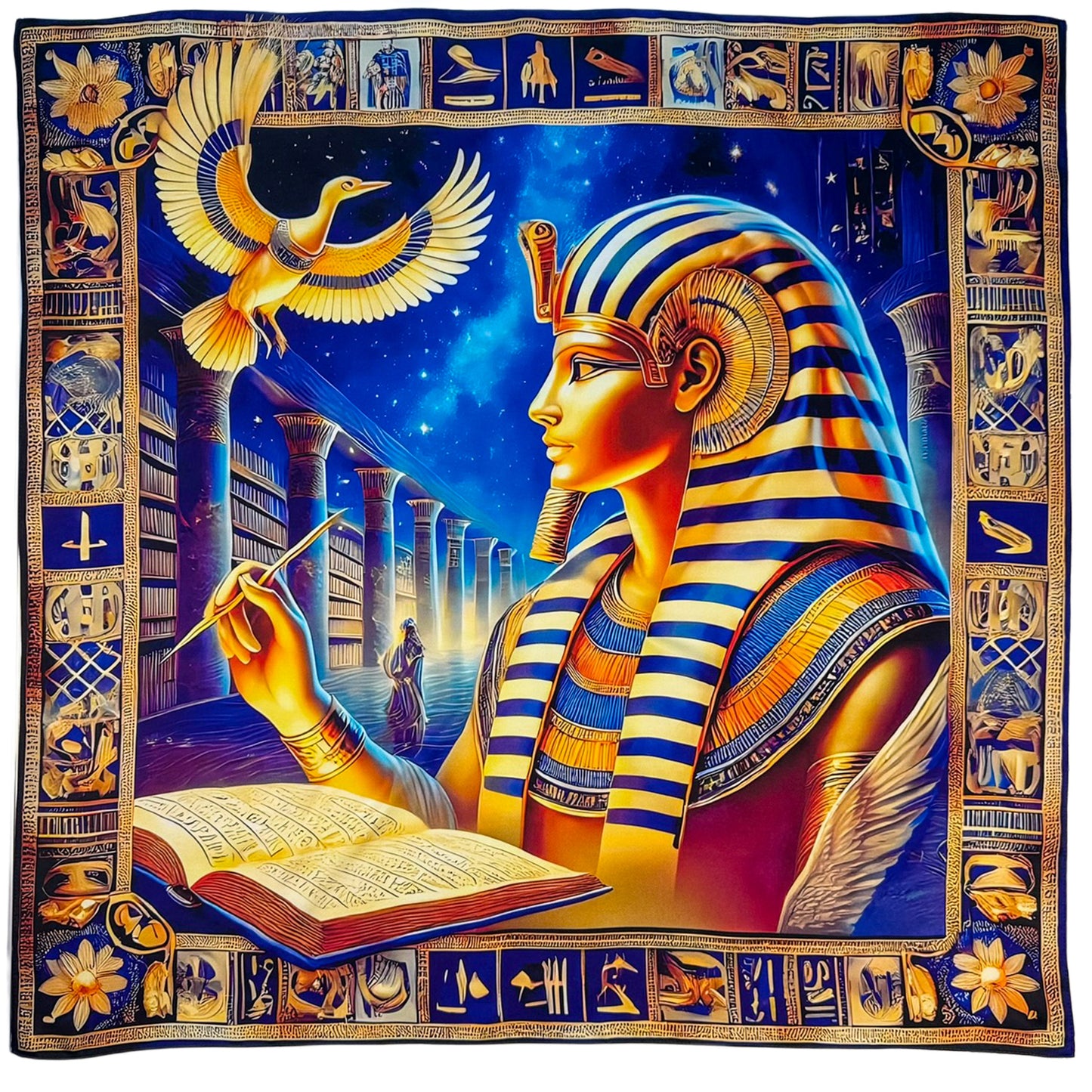 Carré 88 en Soie – Thot : Sagesse Ancestrale et Connaissance Éternelle