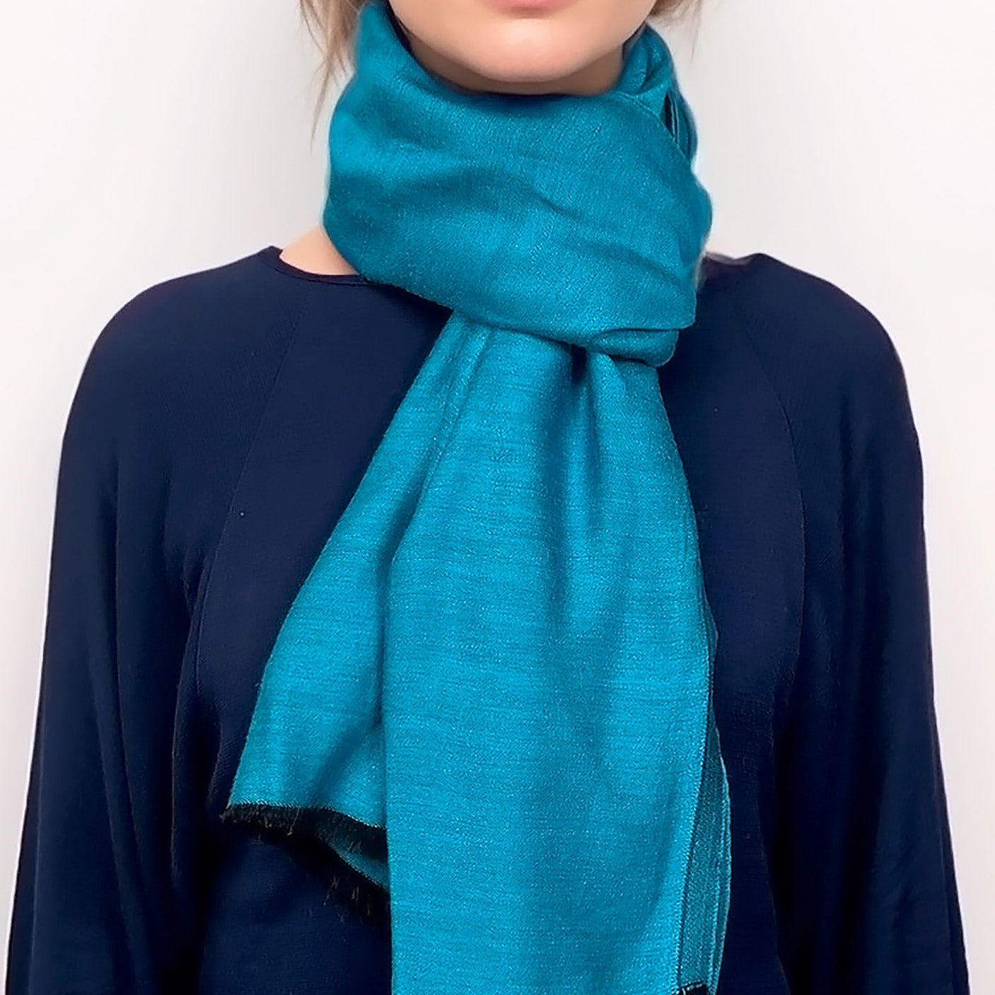 Étole Réversible en soie et laine – Bleu Turquoise