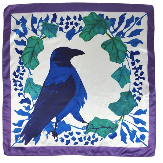 Ꭺꭶ (Koga) - Quadratschal 66 cm | Zeichen des Rabens | Amerindian Totems | Akåsa Biarritz