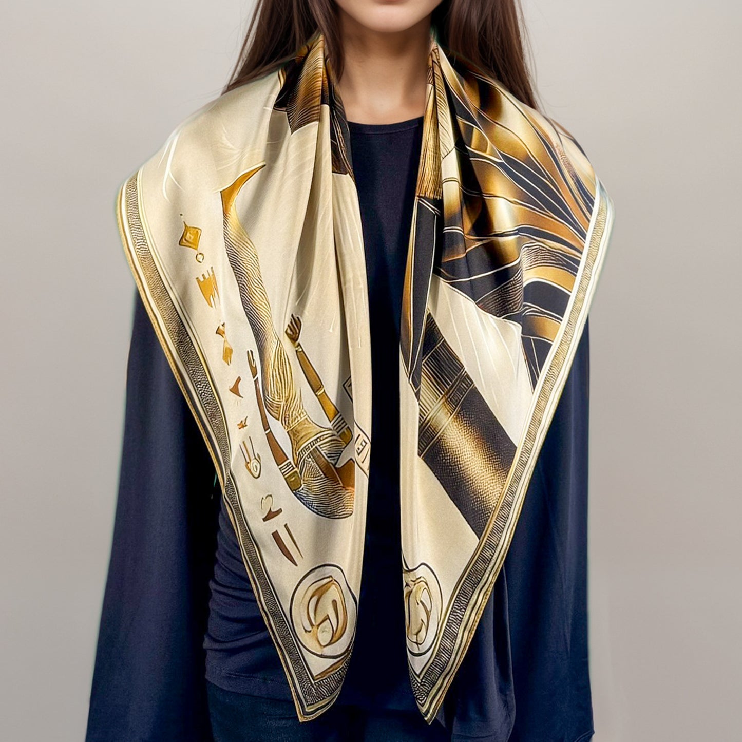 Carré 88 en Soie – Sekhmet : Force Ardente et Puissance Guerrière