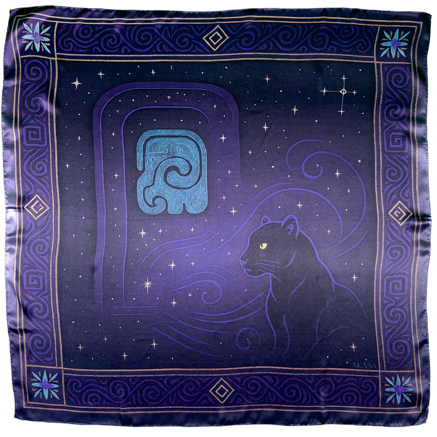 Mayan silk square "Ak'bal" – Guardian of the Night
