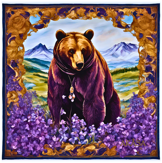 Carré de Soie 100% - Maison AKÅSA Biarritz - ᏲᎾ - Yona - (L'Ours) - Astrologie Amérindienne