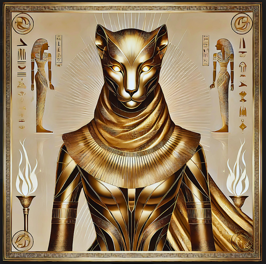 Sachmet: Feurige Kraft – 𓋴𓐍𓏏 (Sḫmt) - Quadrat 88 in 16 Momme Seidentwill