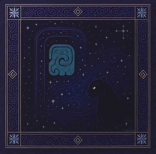 Mayan silk square "Ak'bal" – Guardian of the Night