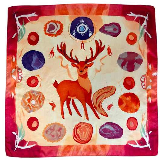 ᎠᏫ (Awi) - Foulard Carré 66cm | Signe du Cerf| Totems Amérindiens| AKÅSA Biarritz