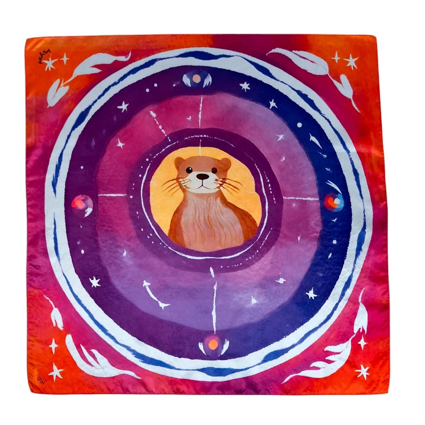 ᏥᏯ (Tsiya) - Foulard Carré 66cm | Signe de la Loutre (20 Janvier - 18 Février) | Astrologie Amérindienne | AKÅSA Biarritz