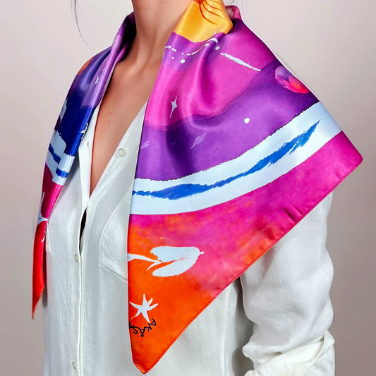 ᏥᏯ (Tsiya) - Foulard Carré 66cm | Signe de la Loutre (20 Janvier - 18 Février) | Astrologie Amérindienne | AKÅSA Biarritz