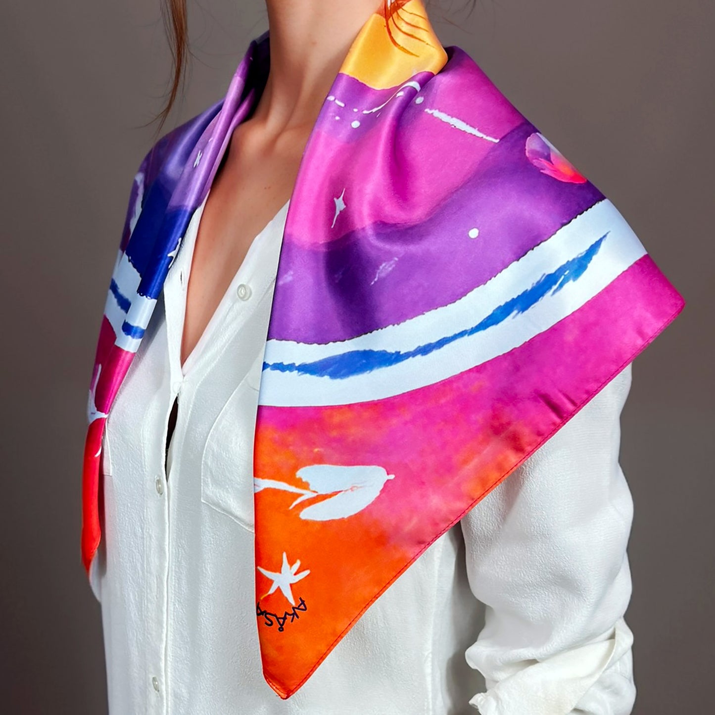 ᏥᏯ (Tsiya) - Foulard Carré 66cm | Signe de la Loutre (20 Janvier - 18 Février) | Astrologie Amérindienne | AKÅSA Biarritz