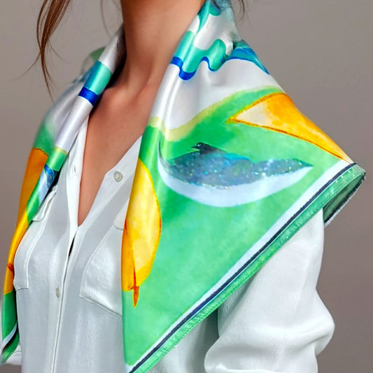 ᏩᏯ (Waya) - Foulard Carré 66cm | Signe du Loup (19 Février - 20 Mars) | Astrologie Amérindienne | AKÅSA Biarritz