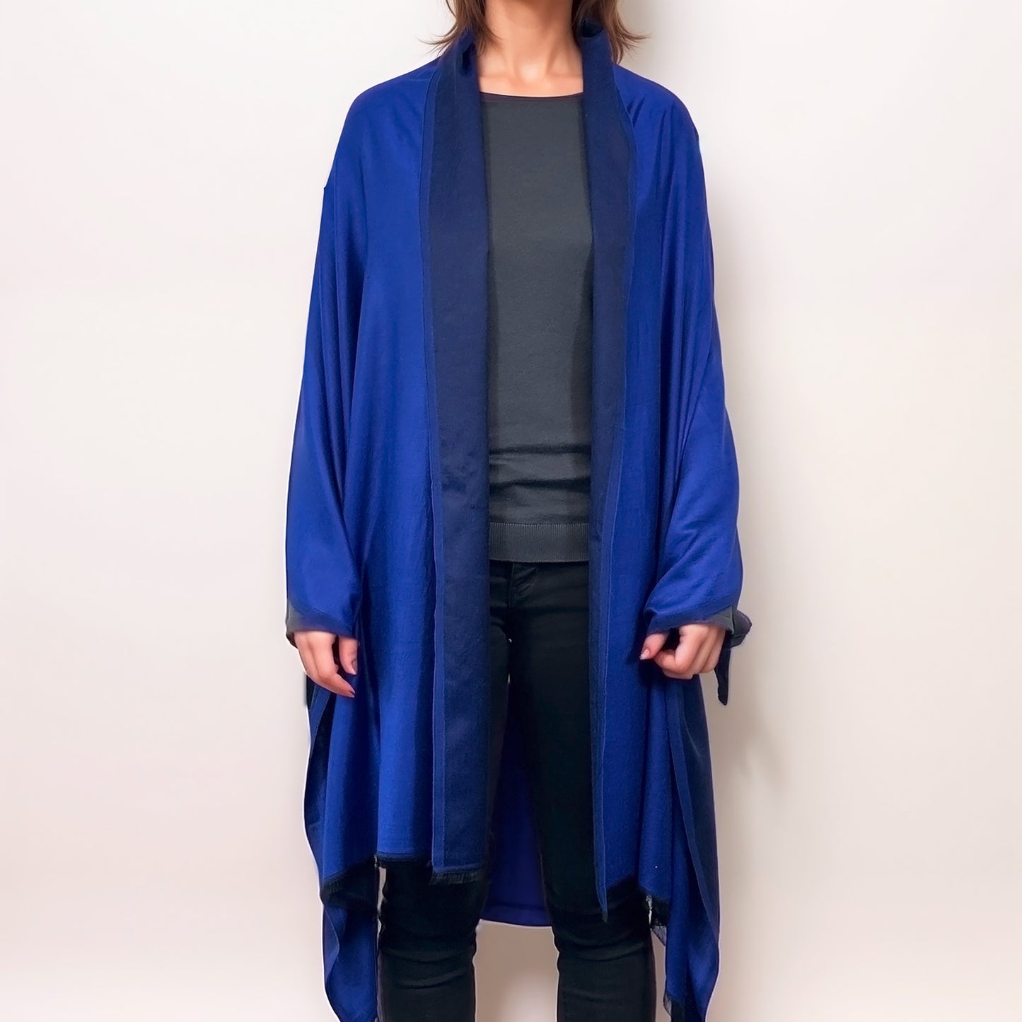 Étole Réversible en soie et laine – Bleu Royal