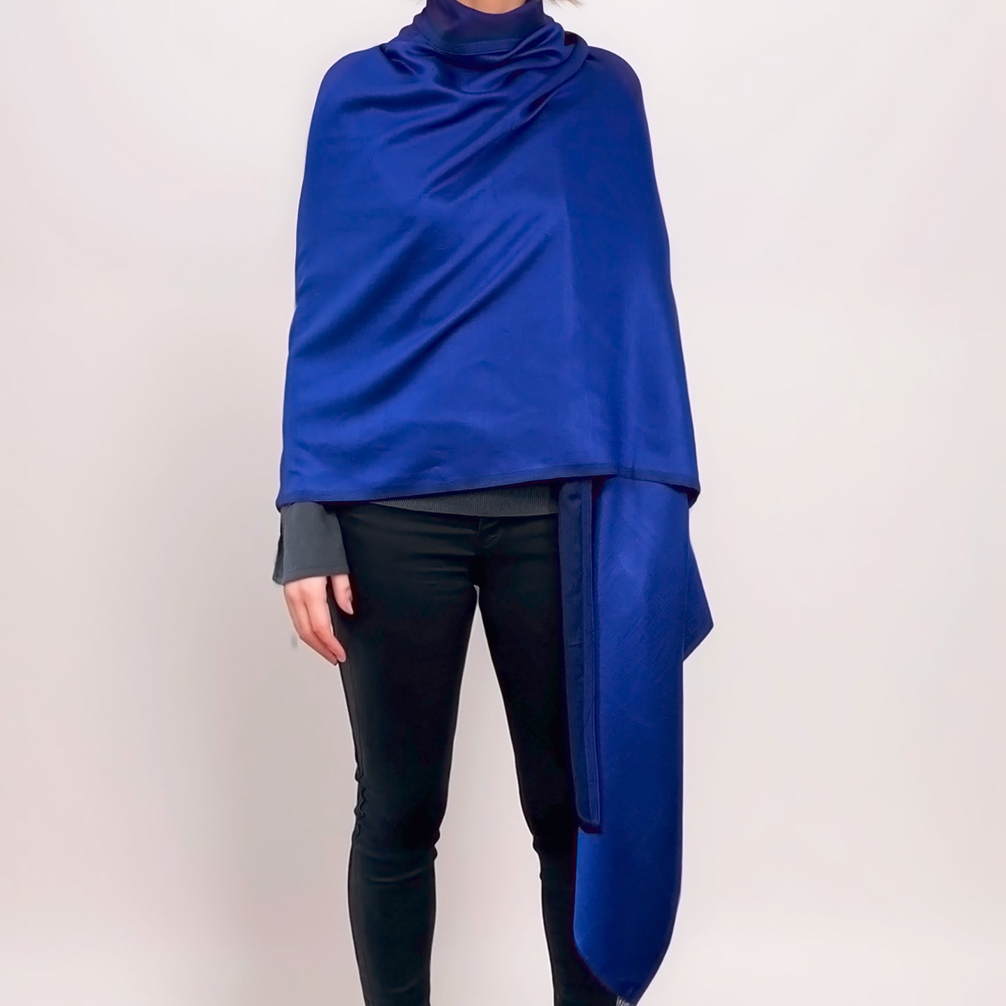 Étole Réversible en soie et laine – Bleu Royal