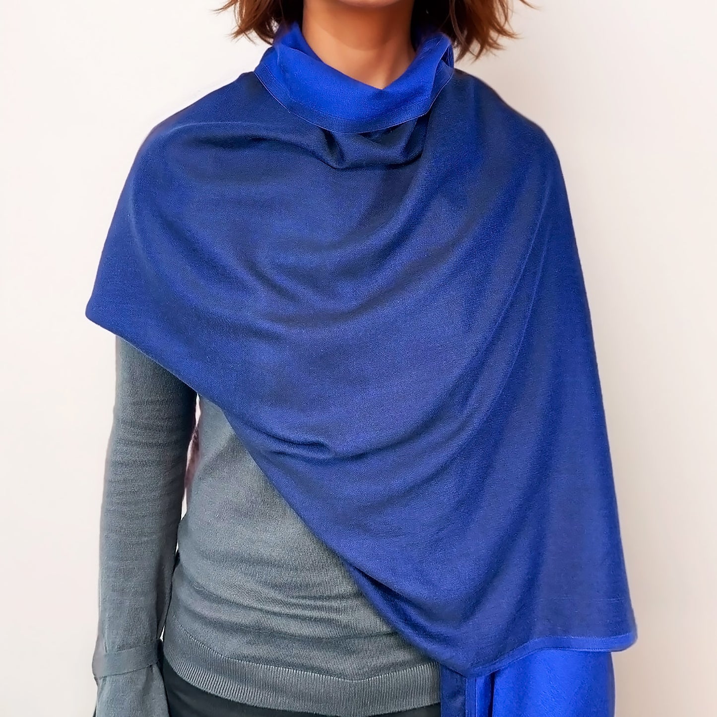 Étole Réversible en soie et laine – Bleu Royal