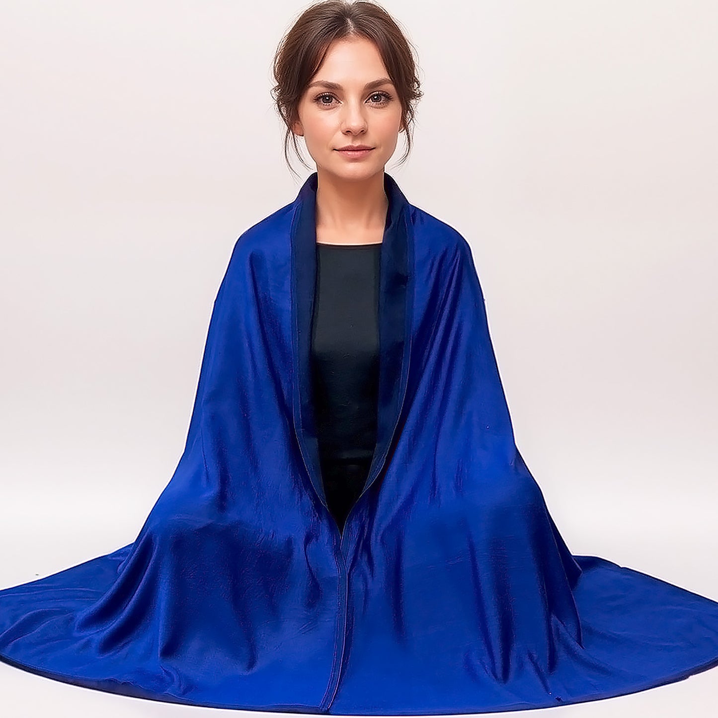 Étole Réversible en soie et laine – Bleu Royal