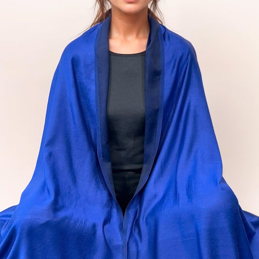 Étole Réversible en soie et laine – Bleu Royal