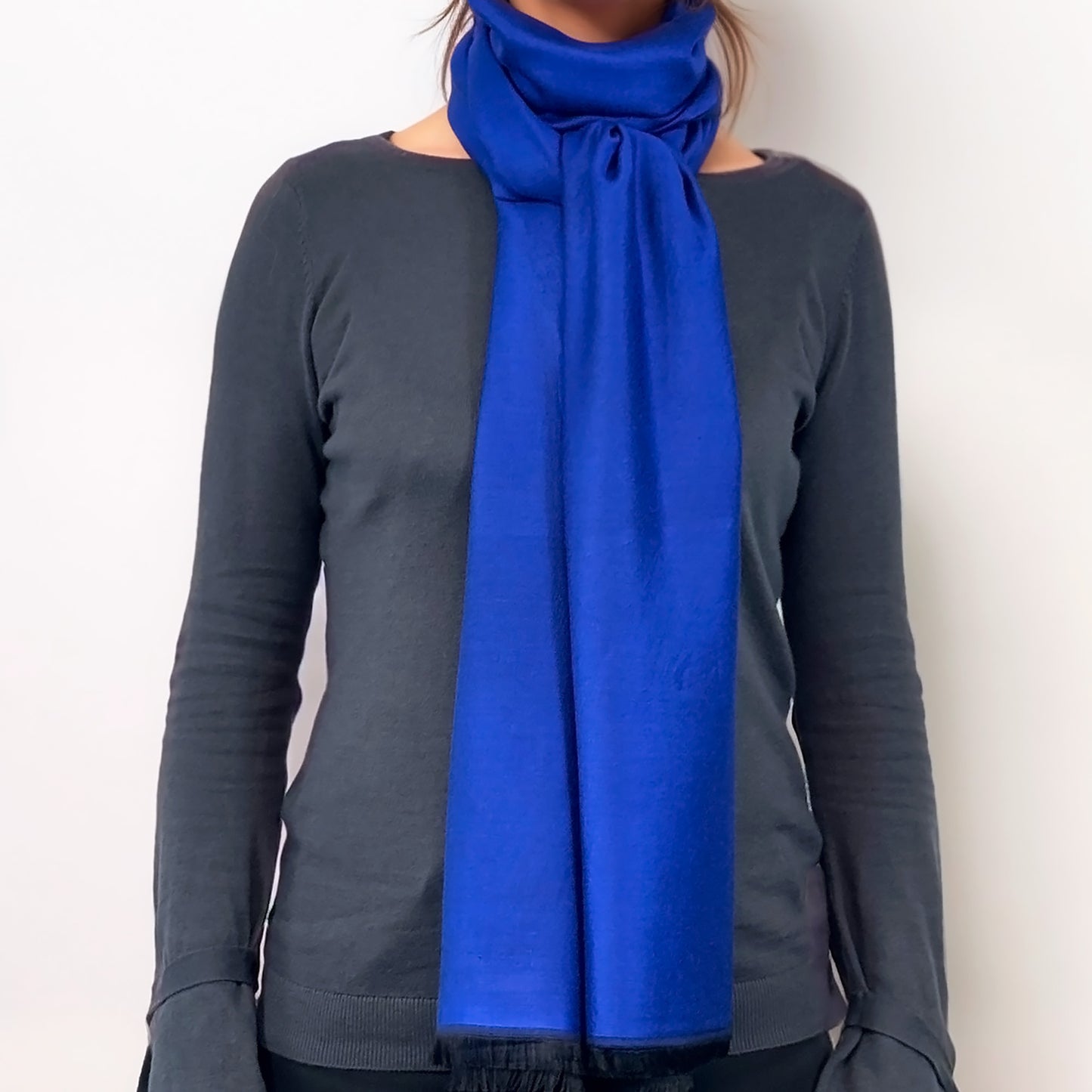 Étole Réversible en soie et laine – Bleu Royal