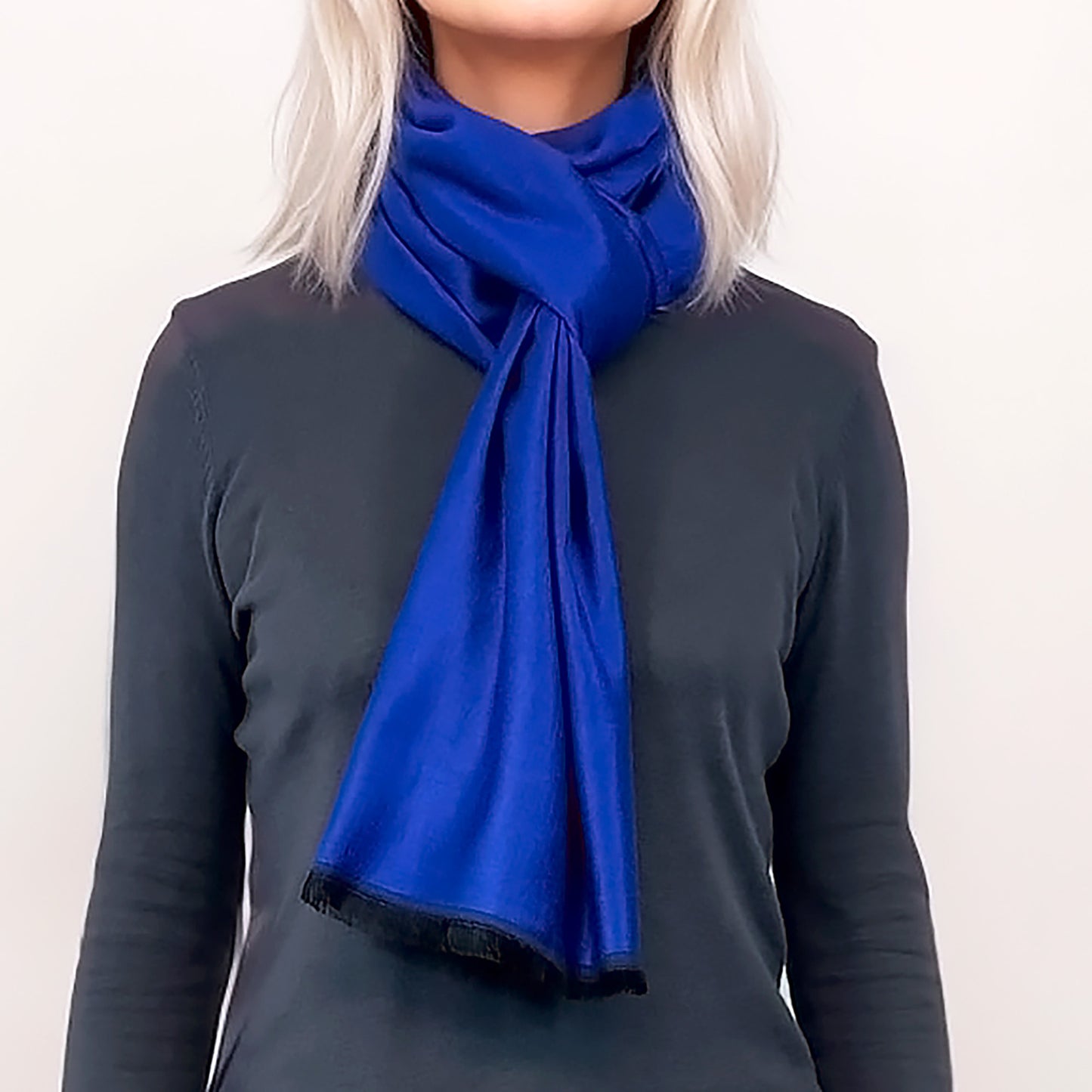 Étole Réversible en soie et laine – Bleu Royal