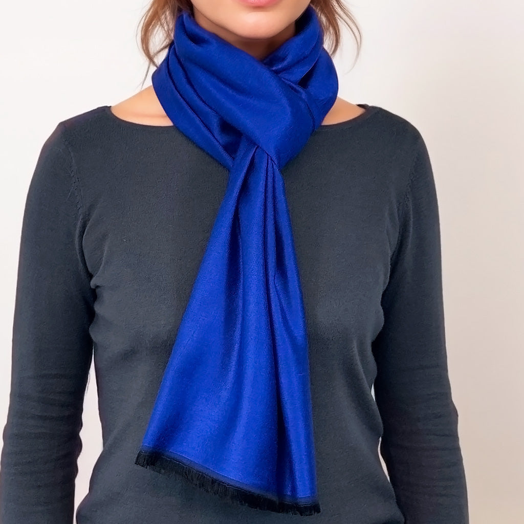 Étole Réversible en soie et laine – Bleu Royal