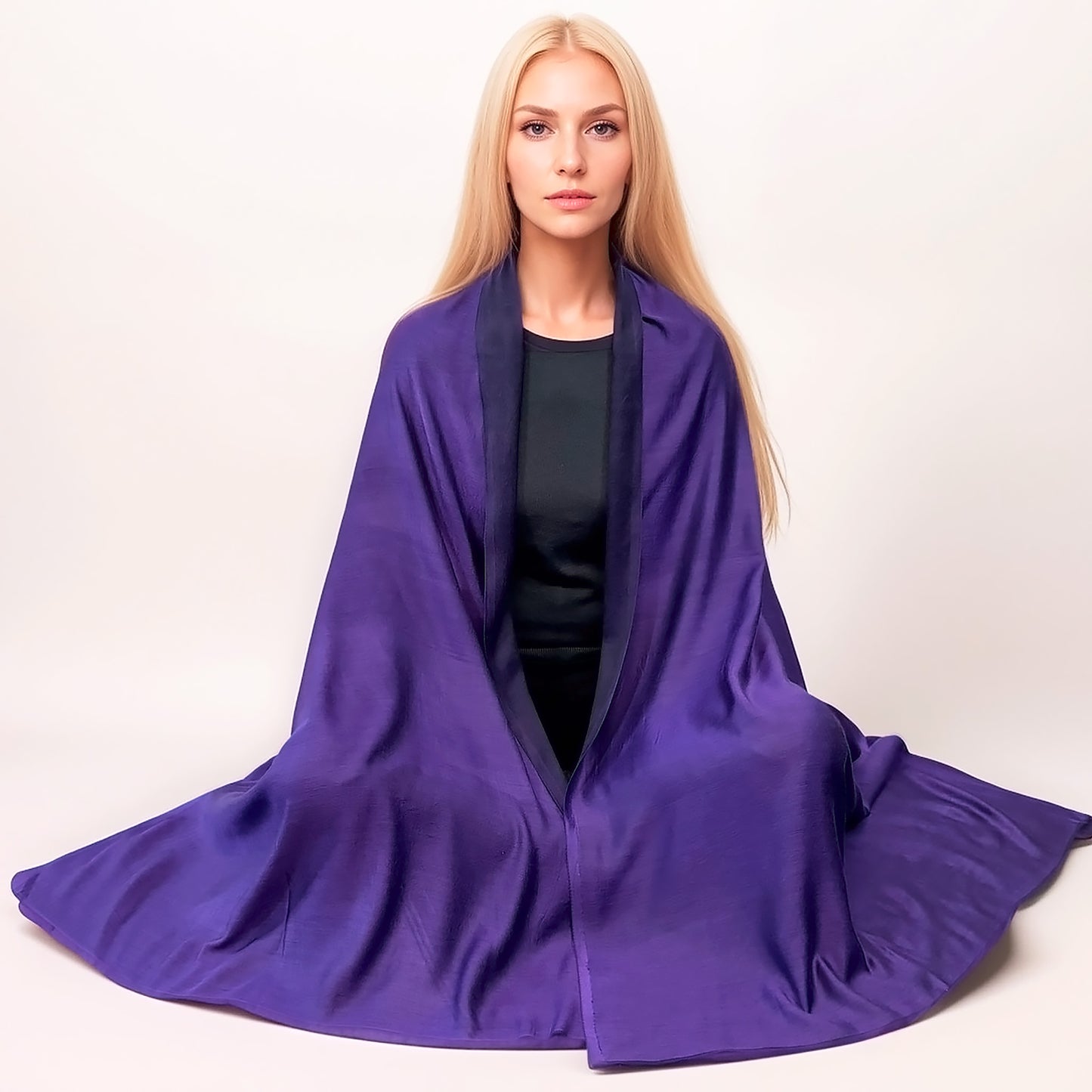 Étole Réversible en soie et laine – Violet Royal