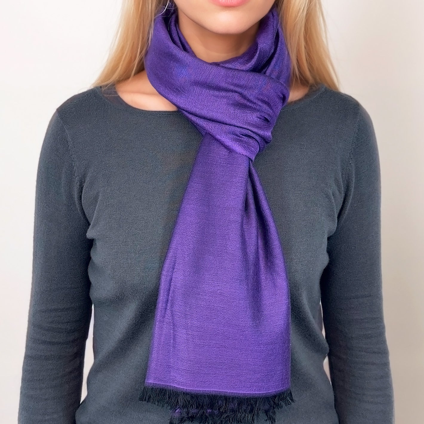 Étole Réversible en soie et laine – Violet Royal