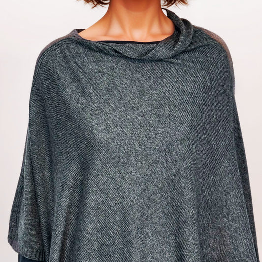 Poncho 100% Cachemire - Kashmir Luxe Authentique | Gris Élégant | Fabriqué en Inde | AKÅSA Biarritz