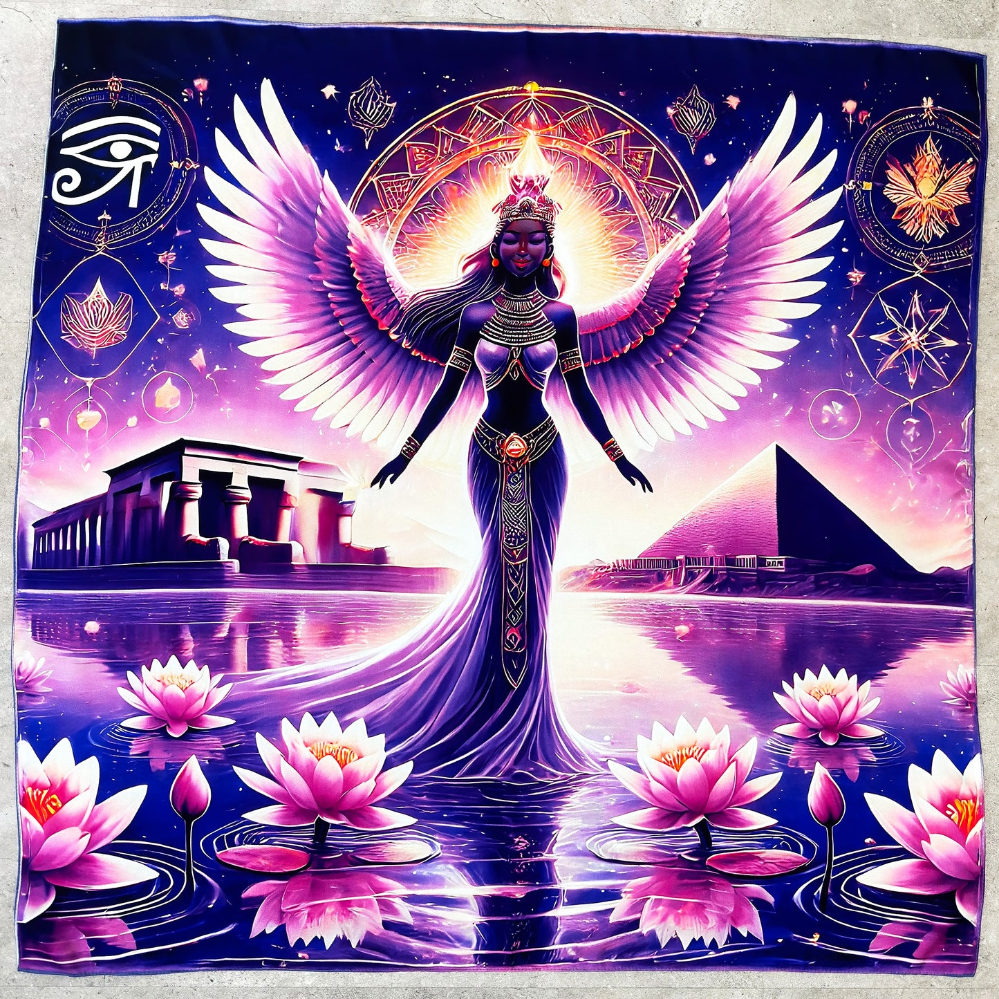 Isis: Douceur Lunaire –   𓇋𓊹 (Ast)   - Carré  88  en Sergé  de Soie 16 Mommes