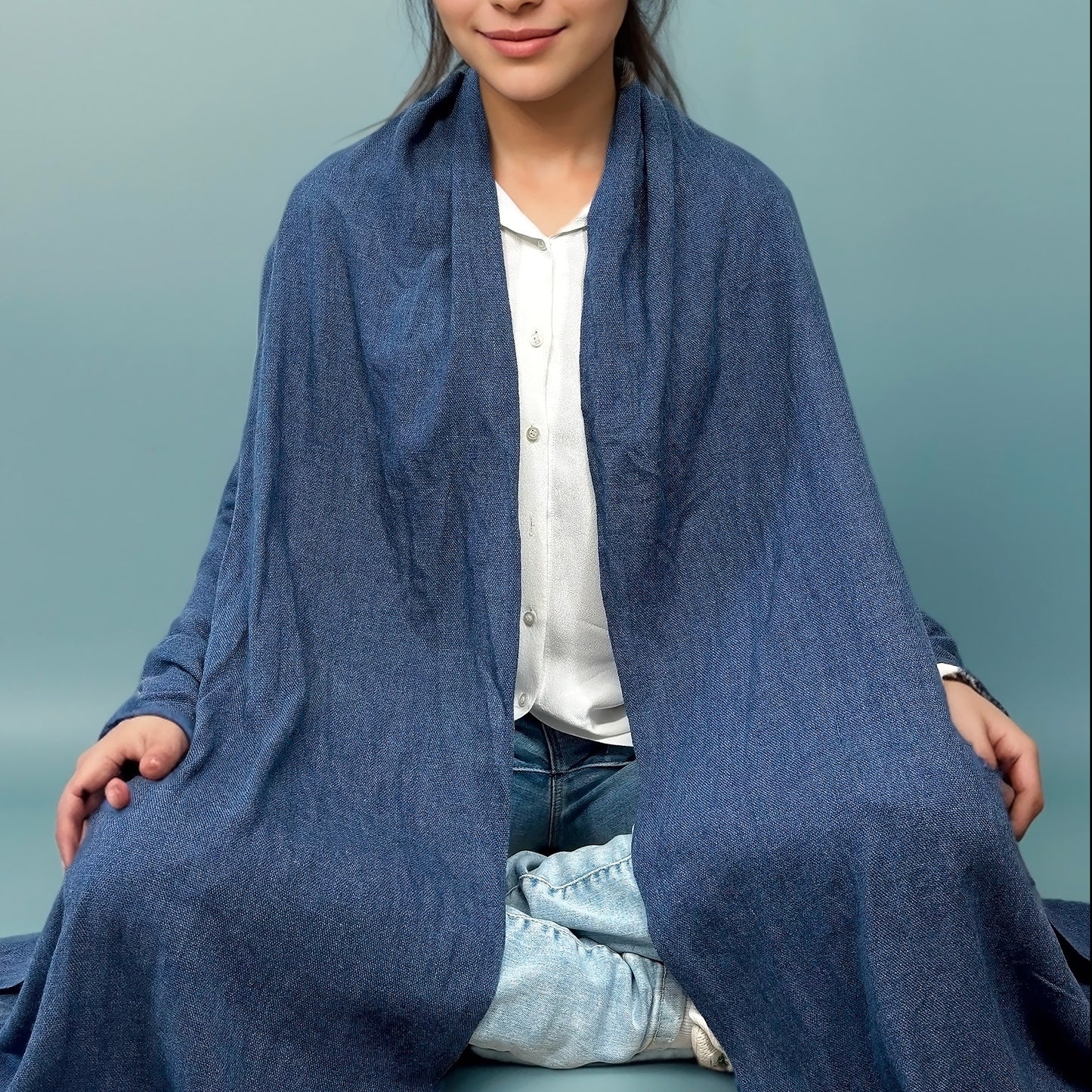 Écharpe en 100% Cachemire – Élégance et Confort (70cm x 2m) - Bleu Foncé