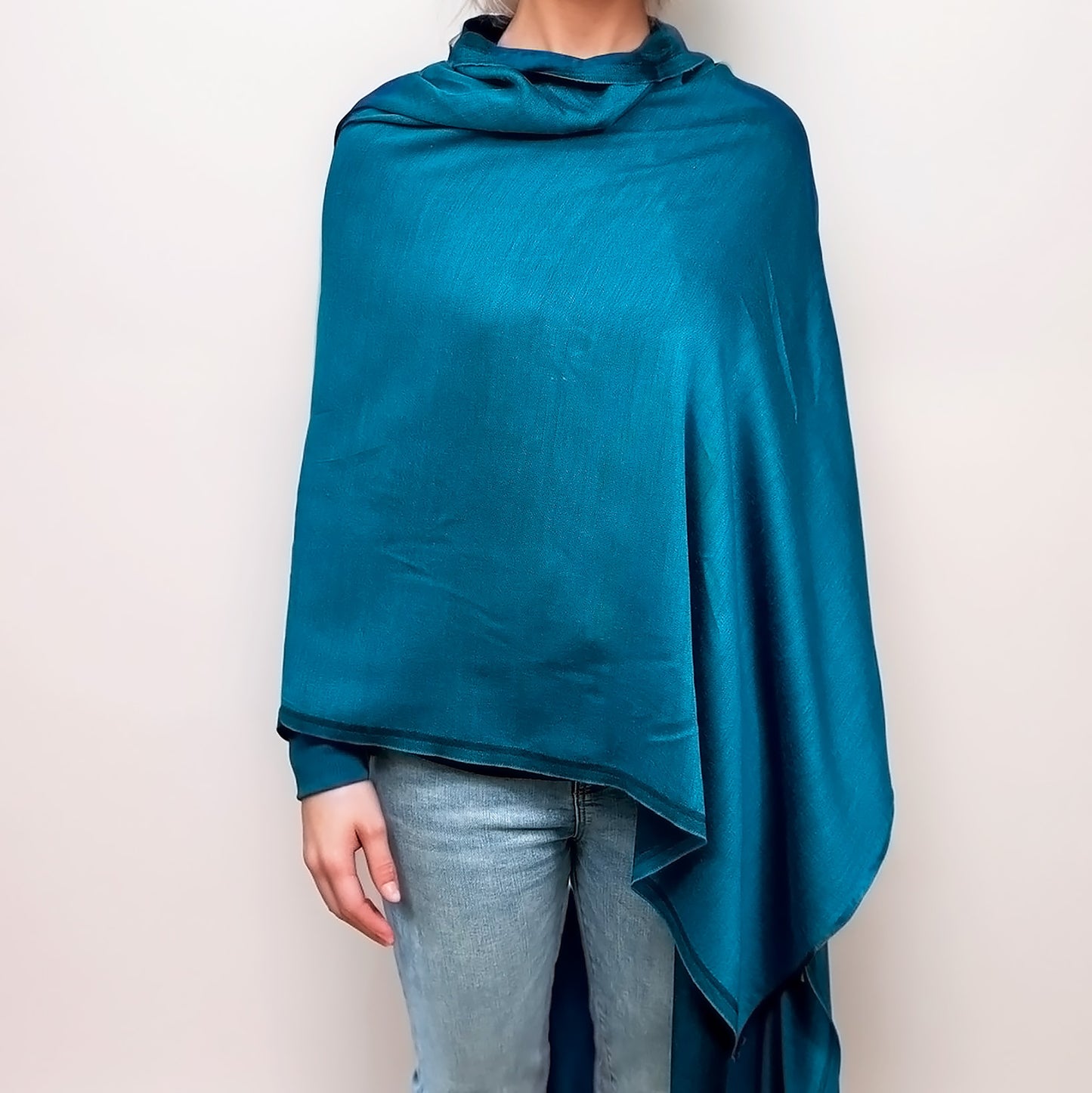 Étole Réversible en soie et laine – Bleu Turquoise