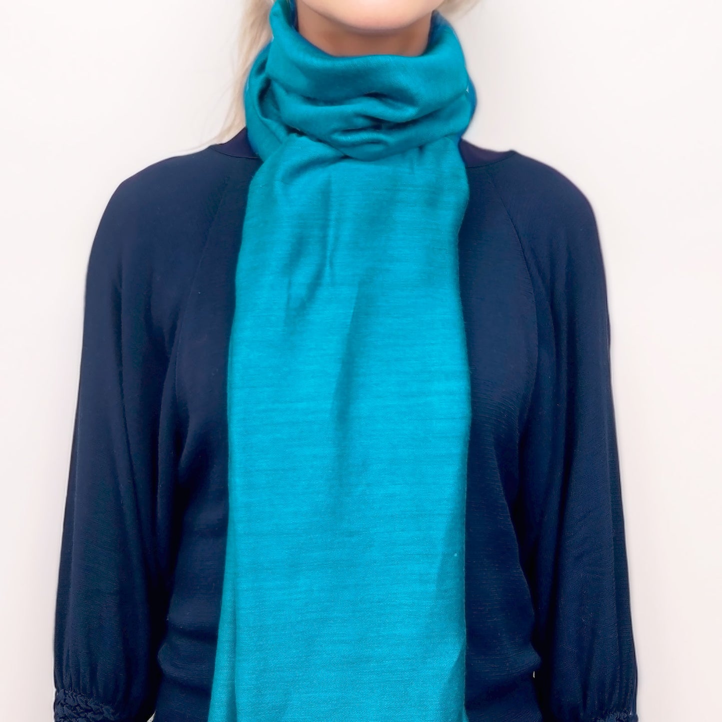 Étole Réversible en soie et laine – Bleu Turquoise